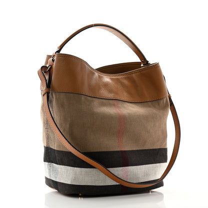 Burberry Grainy Calfskin Canvas Mega Check Medium Ashby Tassel Hobo Saddle Brown 4 of 12