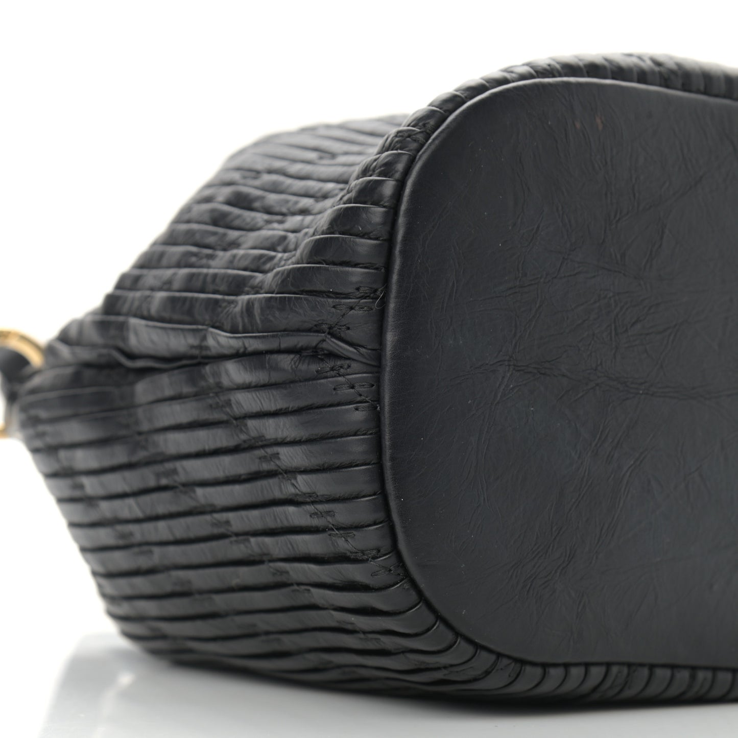 Iridescent Crumpled Calfskin Coco Pleats Small Drawstring Bag Black