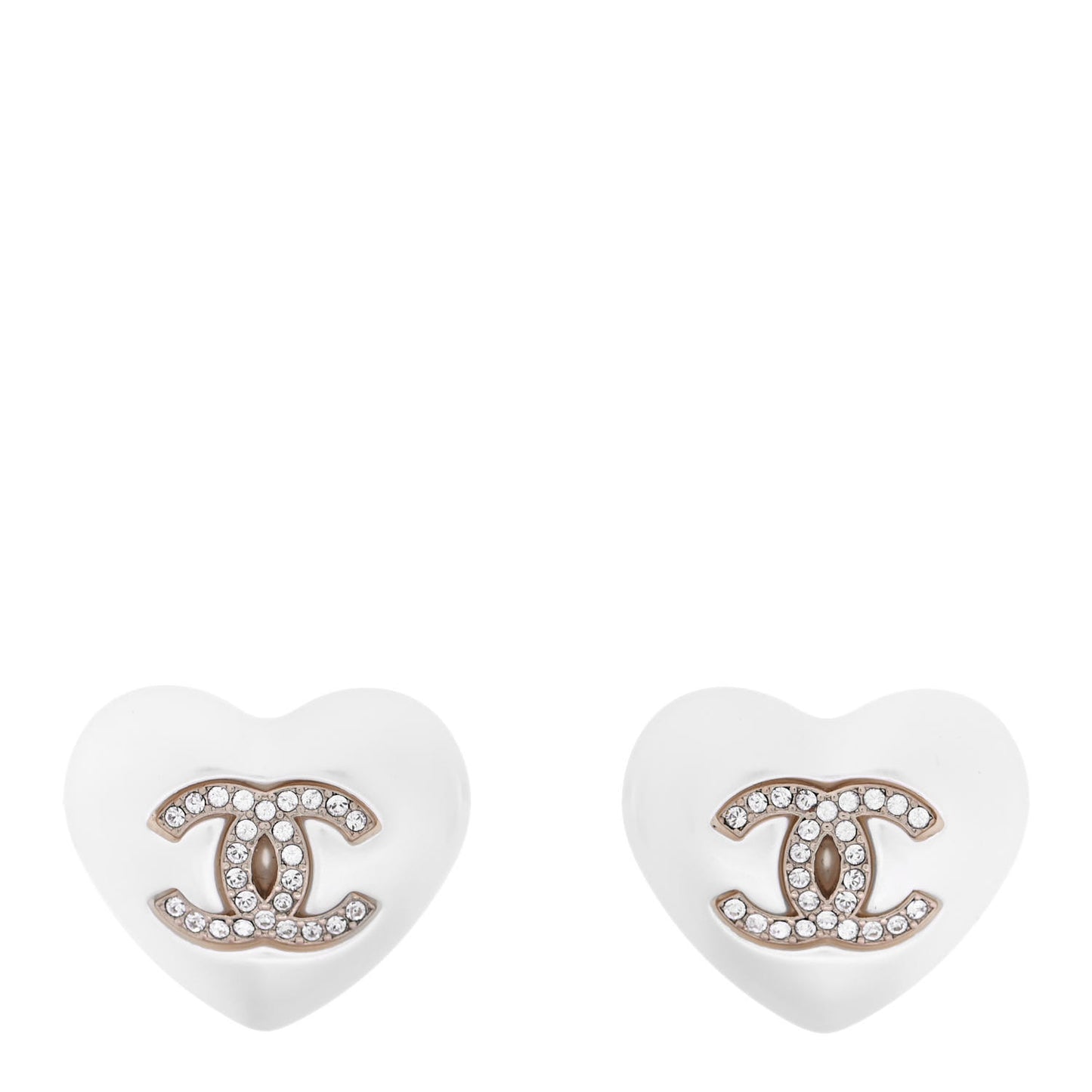 Pearl Crystal CC Heart Earrings Gold