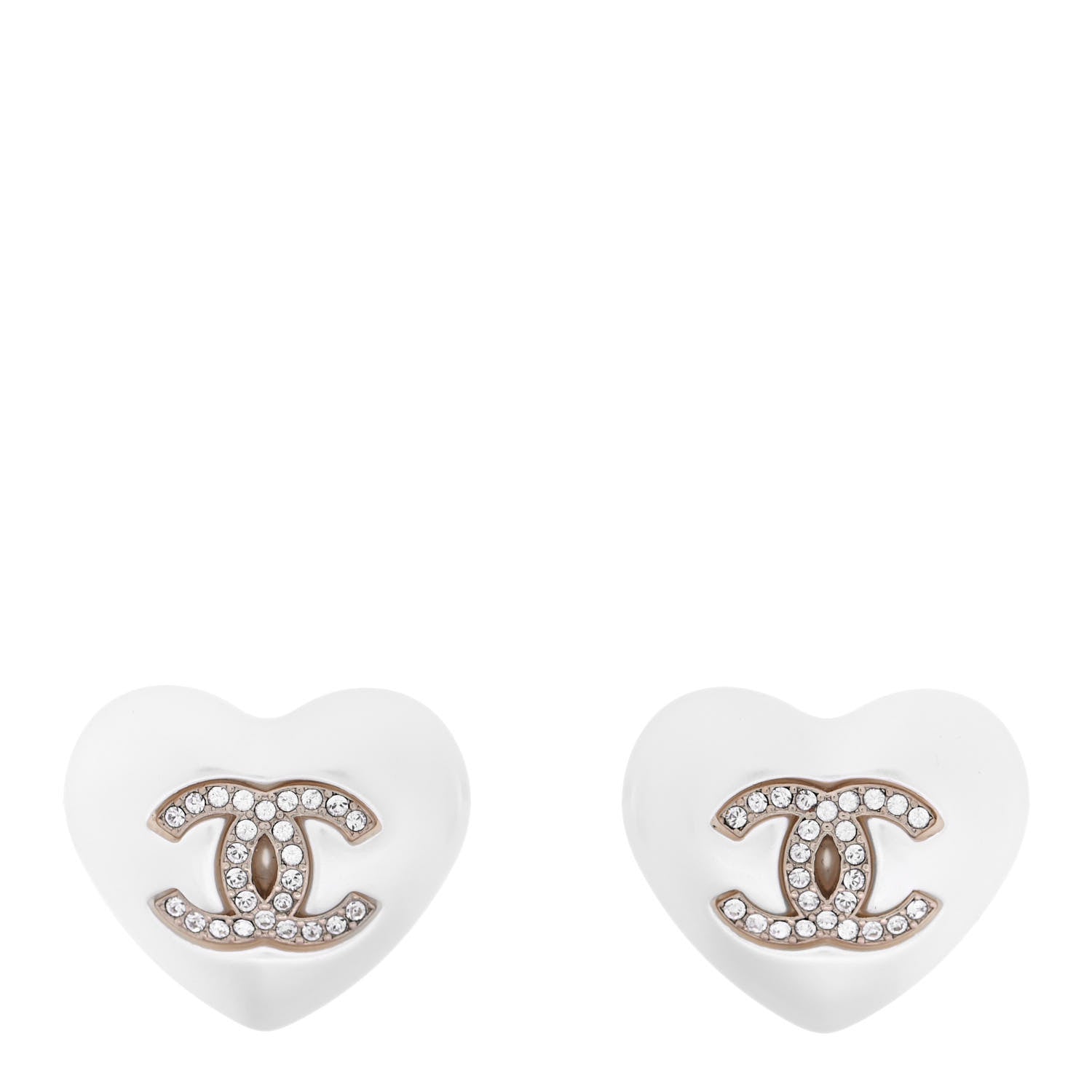 Chanel Pearl Crystal CC Heart Earrings Gold 1 of 4