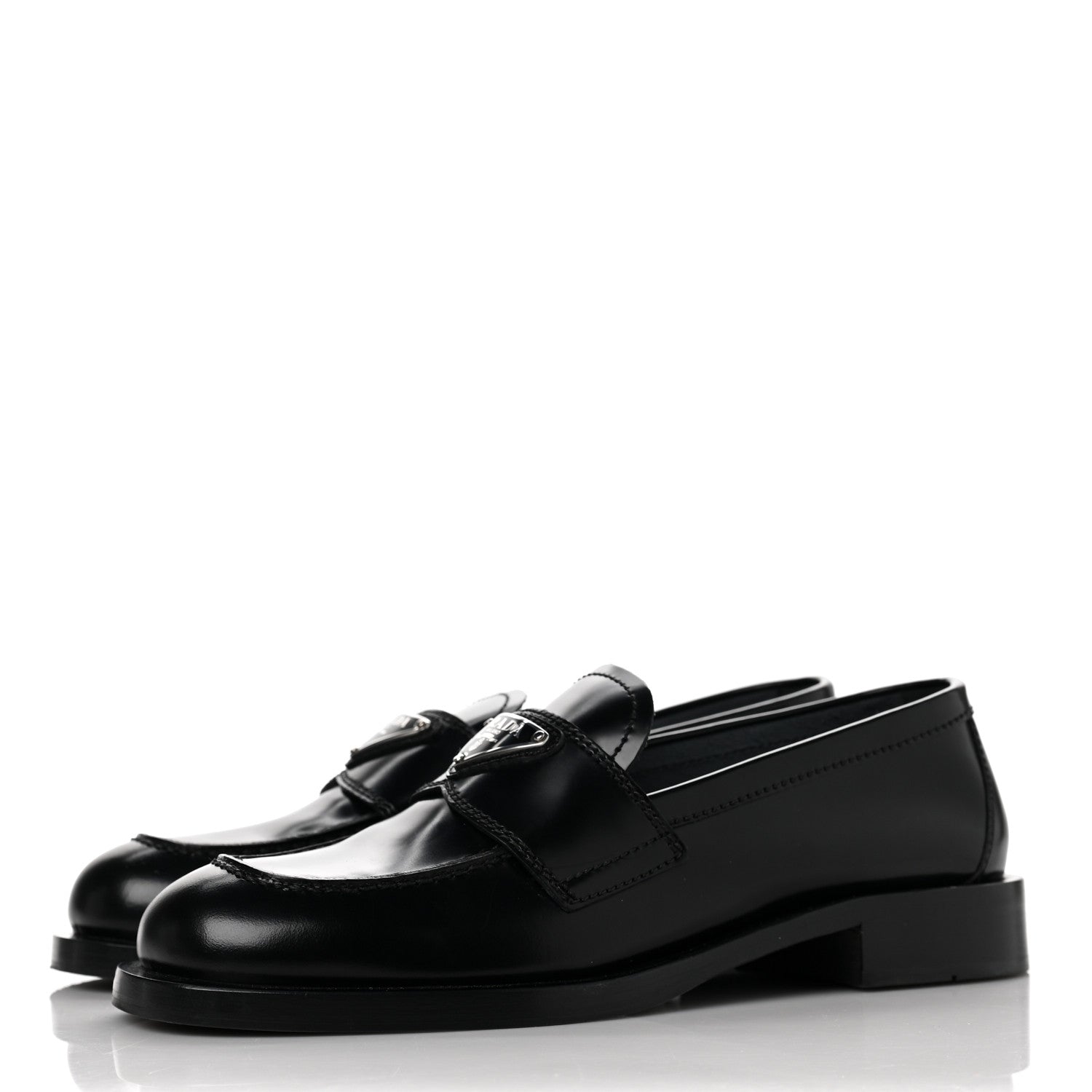 Prada Spazzolato Metal Triangle Logo 20mm Loafers 36 Black 3 of 10