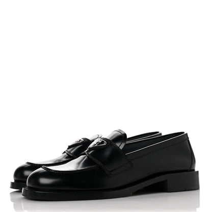 Prada Spazzolato Metal Triangle Logo 20mm Loafers 36 Black 3 of 10