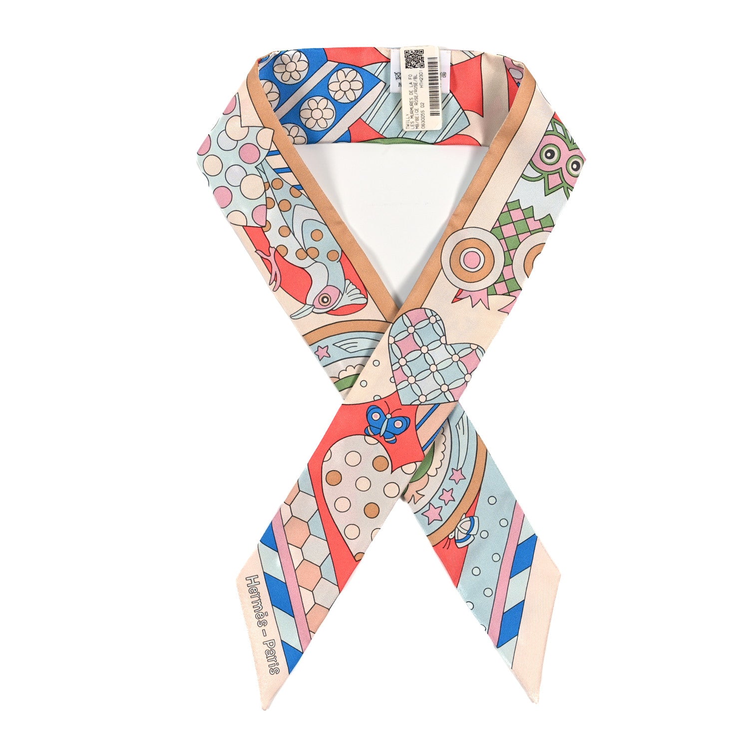 Hermes Silk Les Murmures De La Foret Twilly Beige Rose Bleu 1 of 3