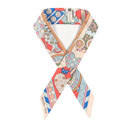 Hermes Silk Les Murmures De La Foret Twilly Beige Rose Bleu 1 of 3