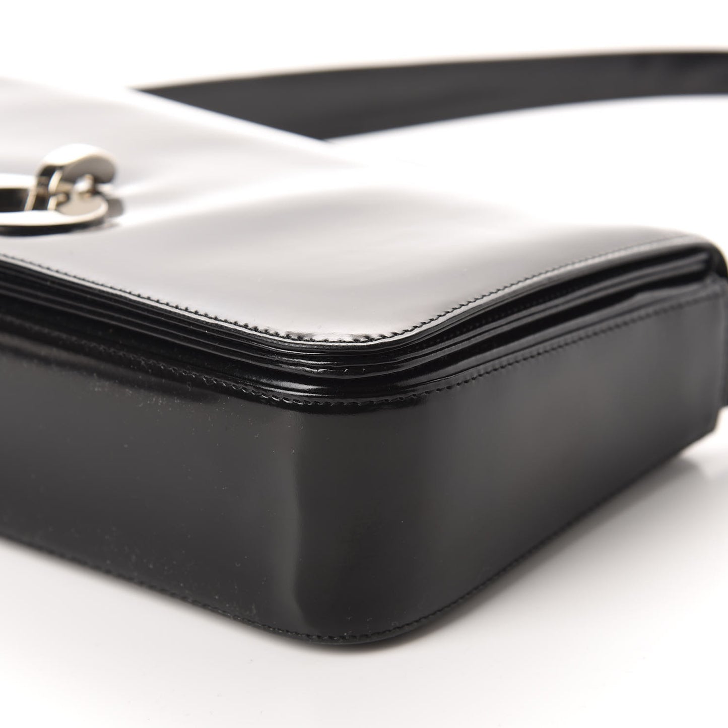 Glazed Calfskin Shoulder Bag Black