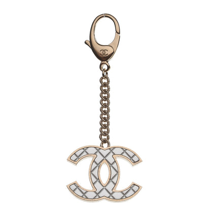 Chanel Metal Quilted CC Bag Charm Gold Pearly White 1 of 5