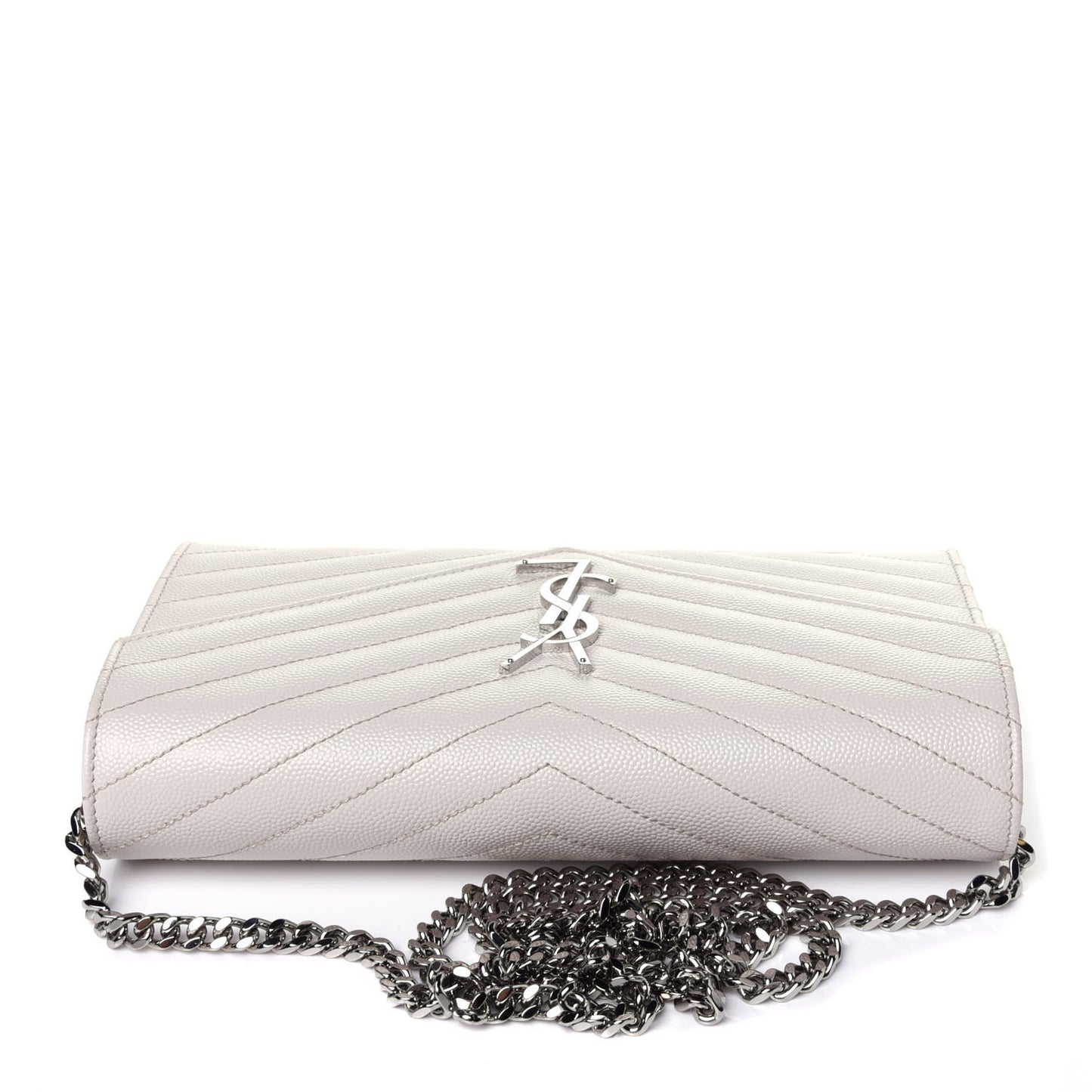Grain De Poudre Matelasse Chevron Monogram Chain Wallet Cream