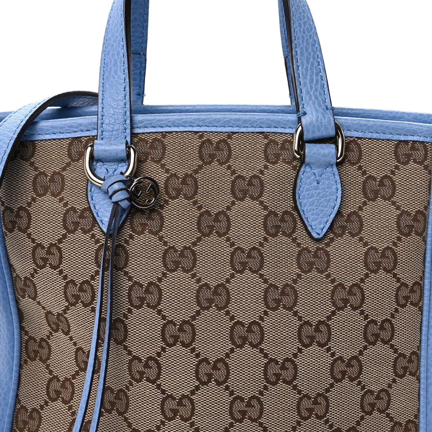 Gucci Monogram Dollar Calfskin Small Bree Tote Beige Ebony Mineral Blue 6 of 8