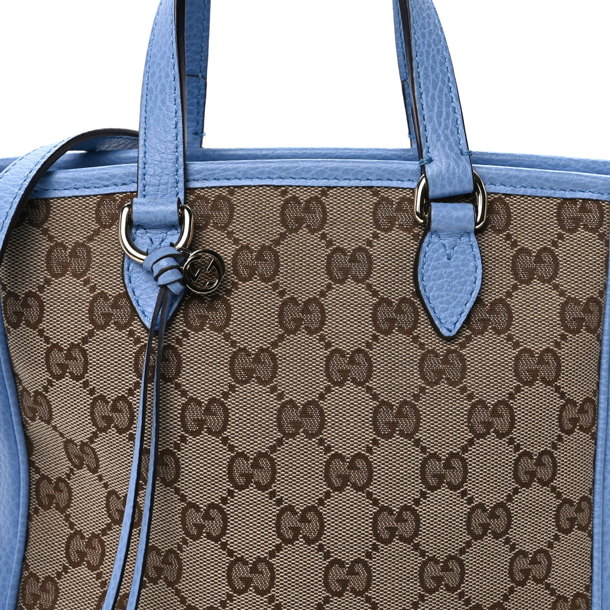 Monogram Dollar Calfskin Small Bree Tote Beige Ebony Mineral Blue