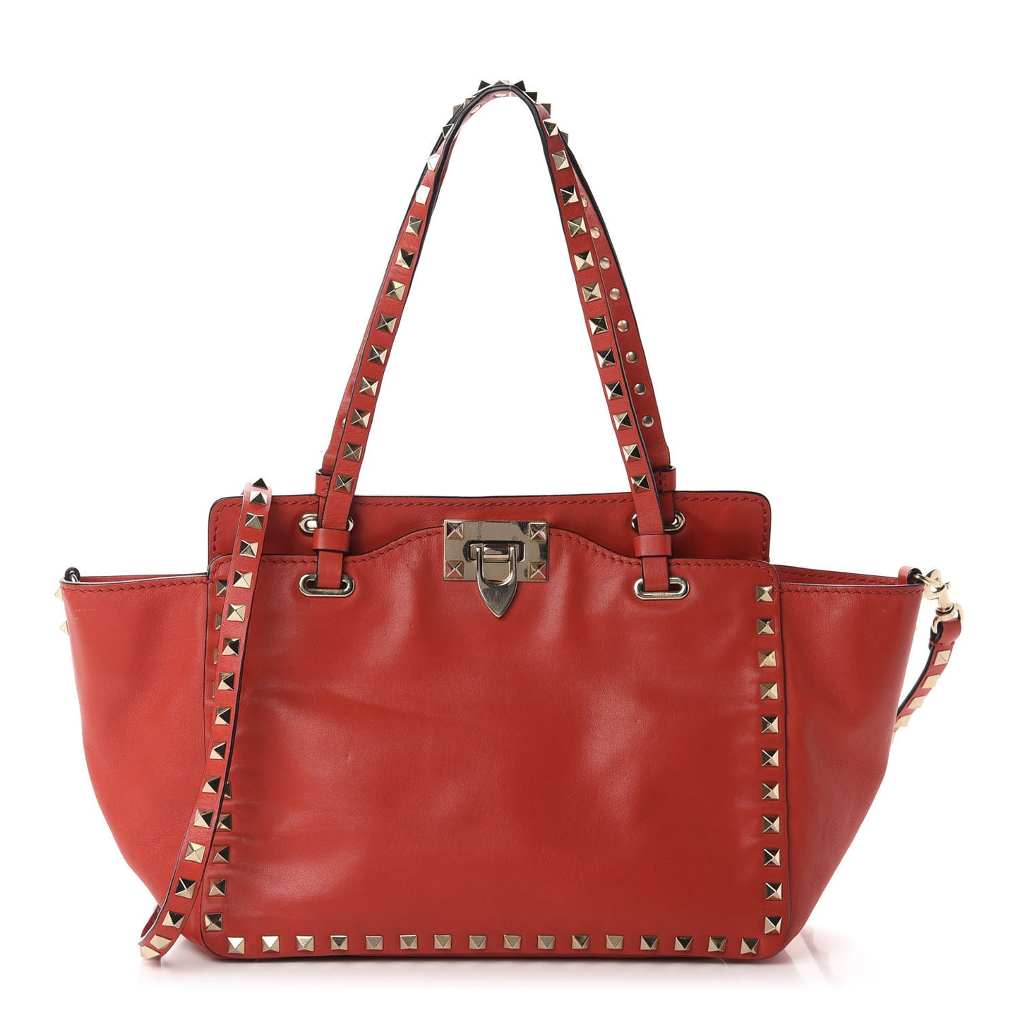 Vitello Small Rockstud Tote Deep Orange