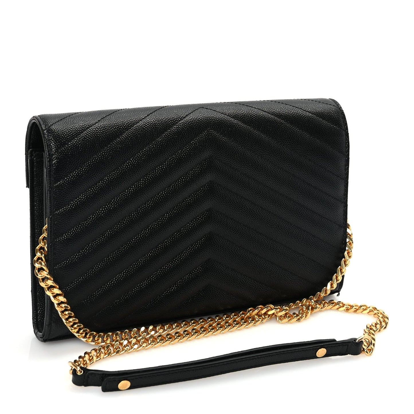 Grain De Poudre Matelasse Chevron Monogram Chain Wallet Black