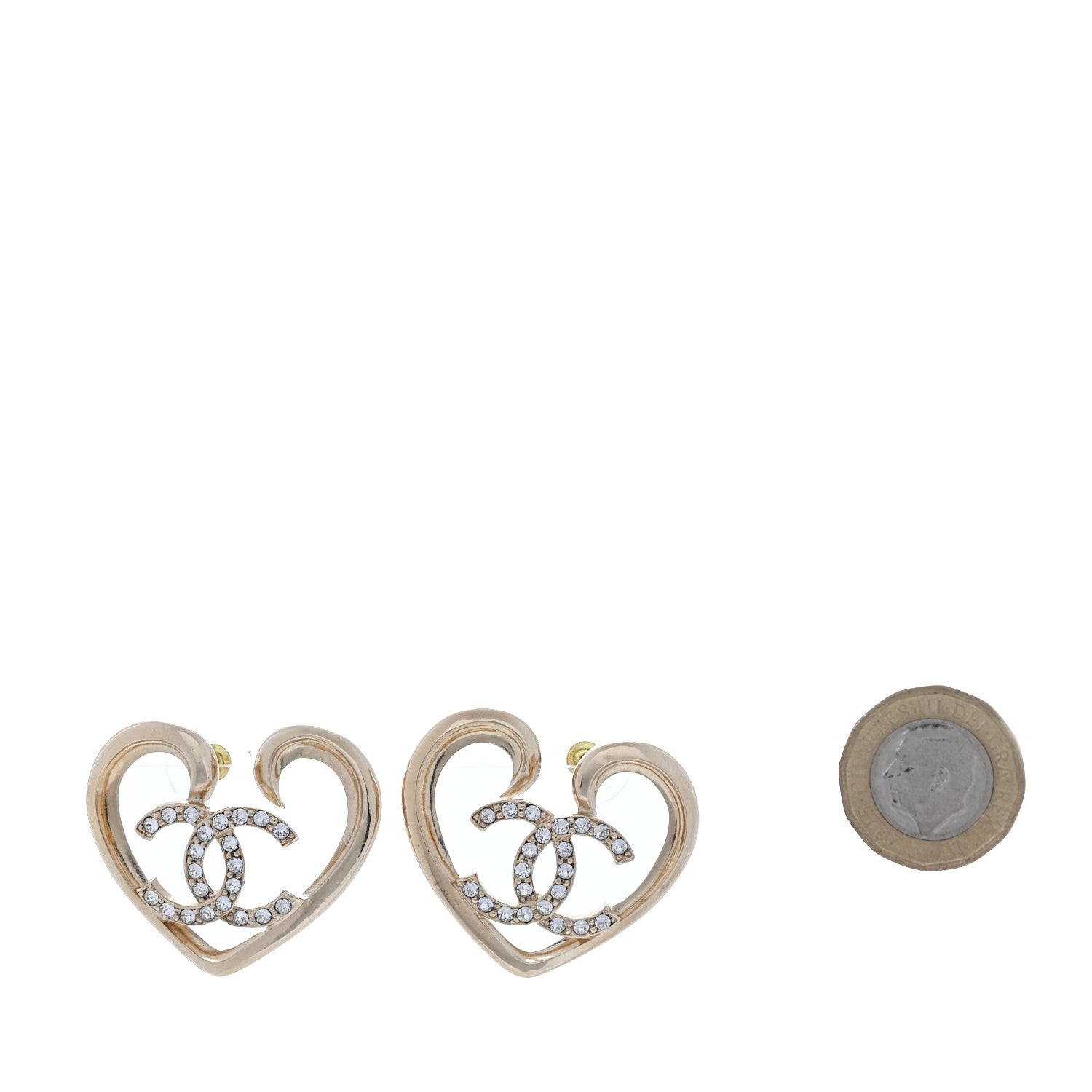 Chanel Metal Crystal CC Logo Heart Earrings  Gold 2 of 5