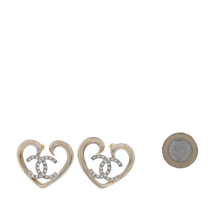Chanel Metal Crystal CC Logo Heart Earrings  Gold 2 of 5