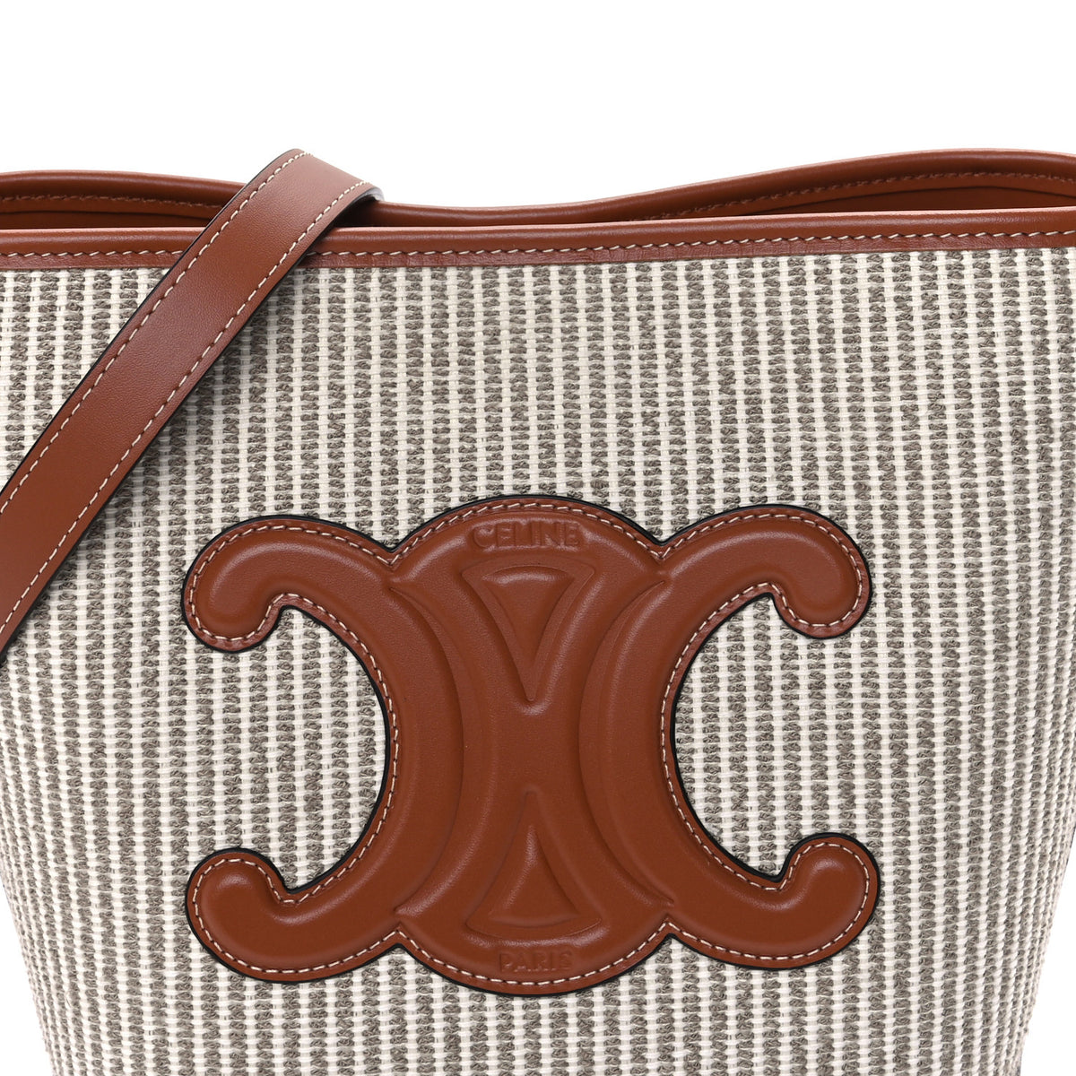 Canvas Calfskin Triomphe Small Bucket Bag Beige Tan