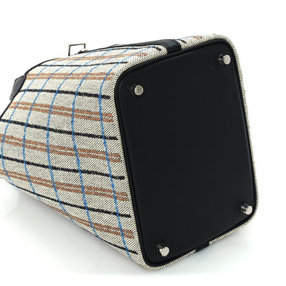 Hermes Swift Toile Borderie H Picotin Lock 18  Noir Ecru Fauve Bleu Zanzibar 8 of 9