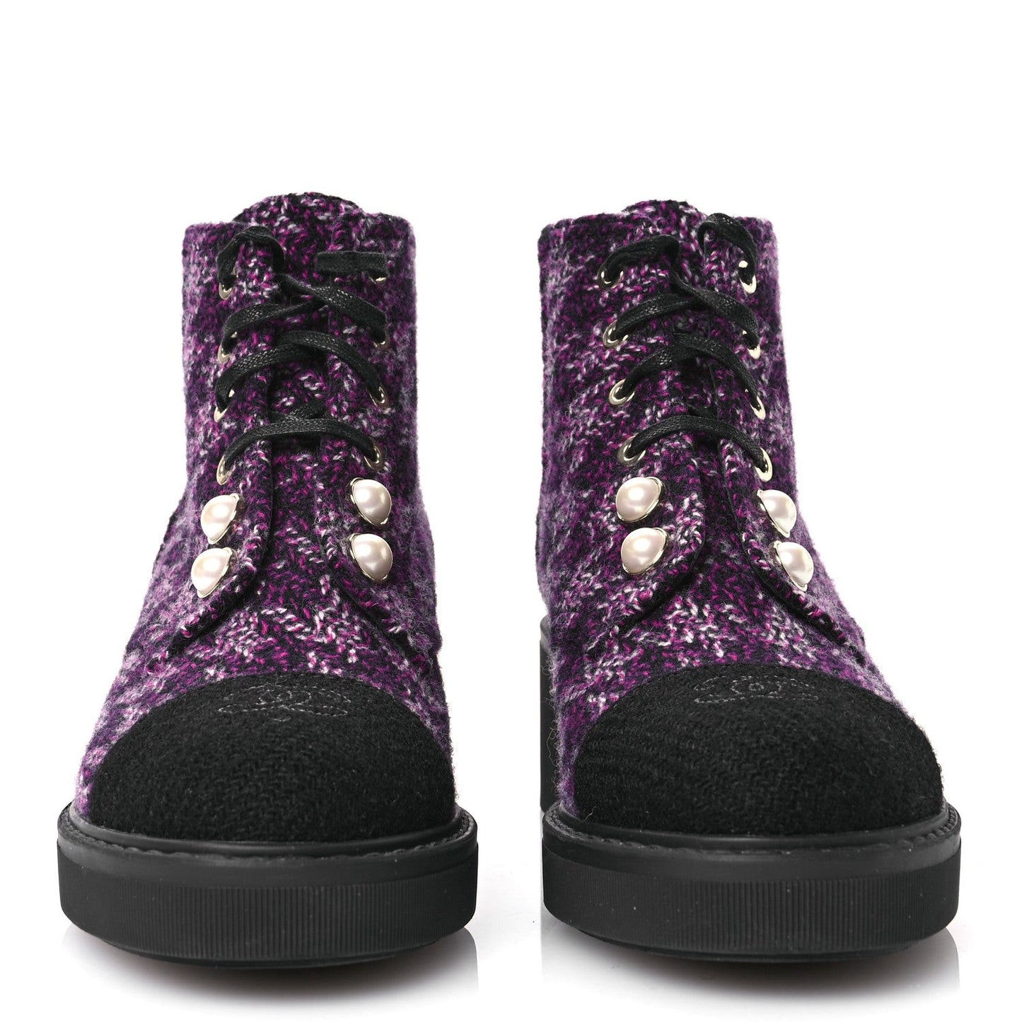 Tweed Pearl Combat Short Boots 38 Purple Black