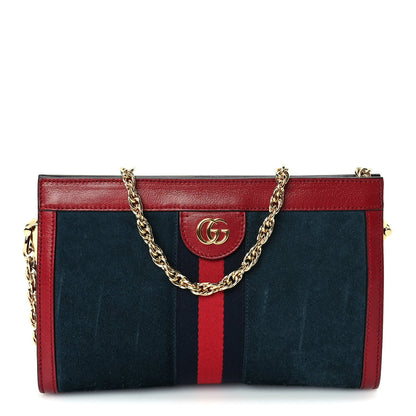 Gucci Suede Calfskin Web Small Ophidia Chain Shoulder Bag New Blue Romantic Cherry 1 of 8