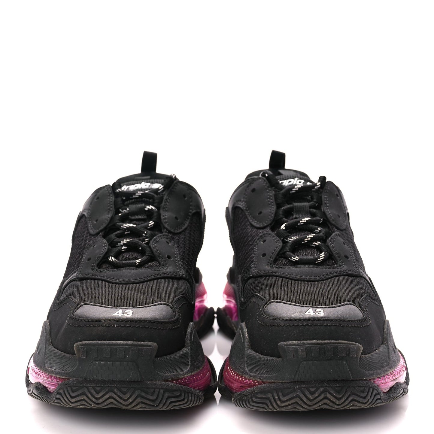 Fabric Mesh Clear Sole Mens Triple S Sneakers  Black Pink Neon