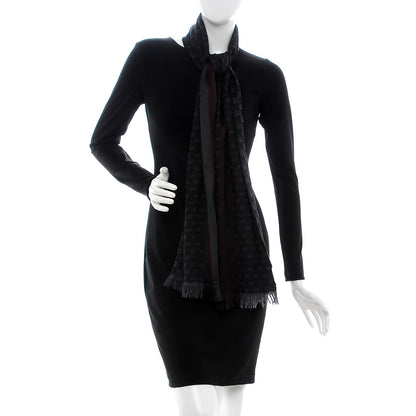 Gucci Wool Silk GG Monogram Web Verbier Fringe Scarf Charcoal 2 of 9