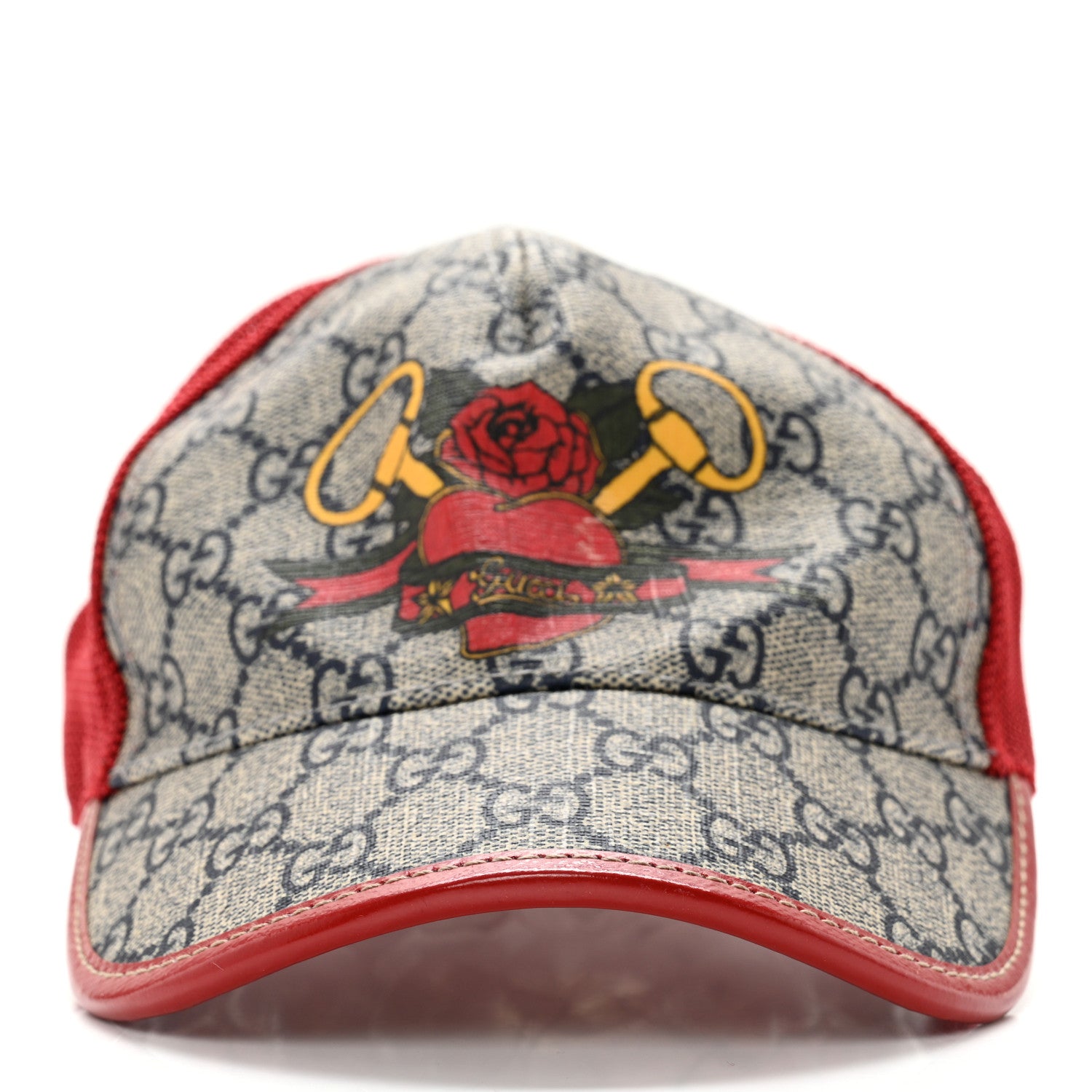 Gucci GG Supreme Monogram Baseball Hat S Beige Red Multicolor 3 of 13