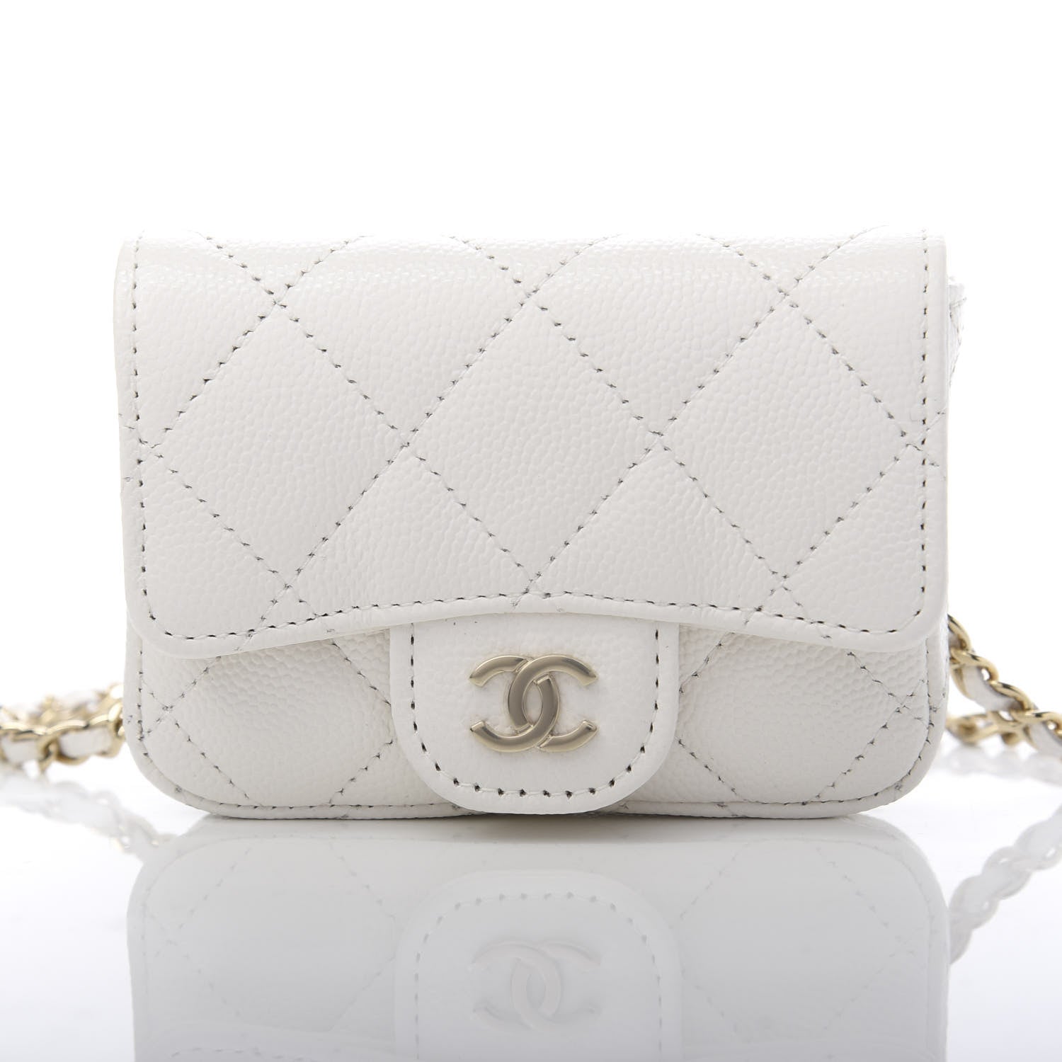 Chanel Caviar Quilted Flap Chain Waist Bag White 9 of 12