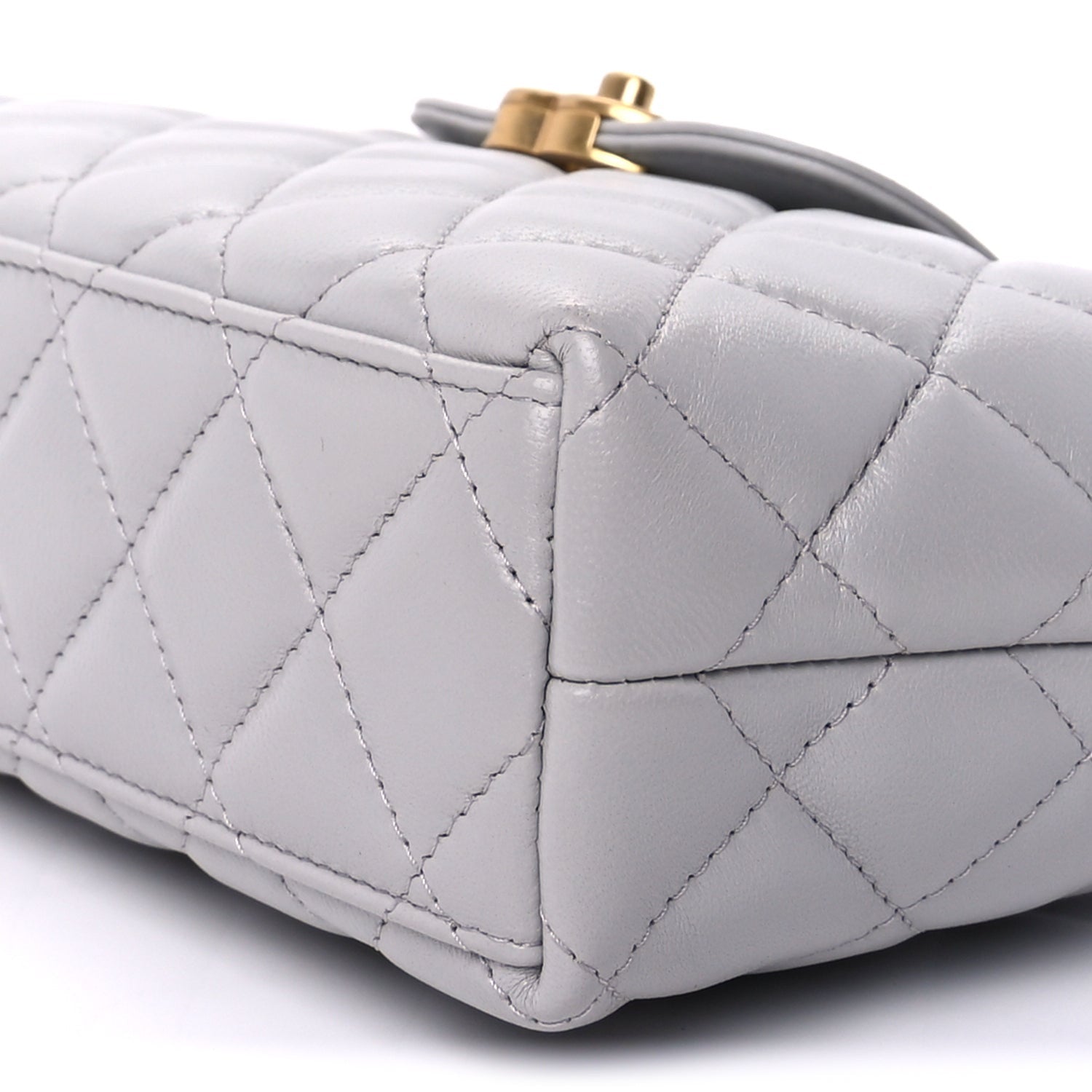 Chanel Shiny Aged Calfskin Quilted Nano Kelly Shopper  Light Grey 7 of 8