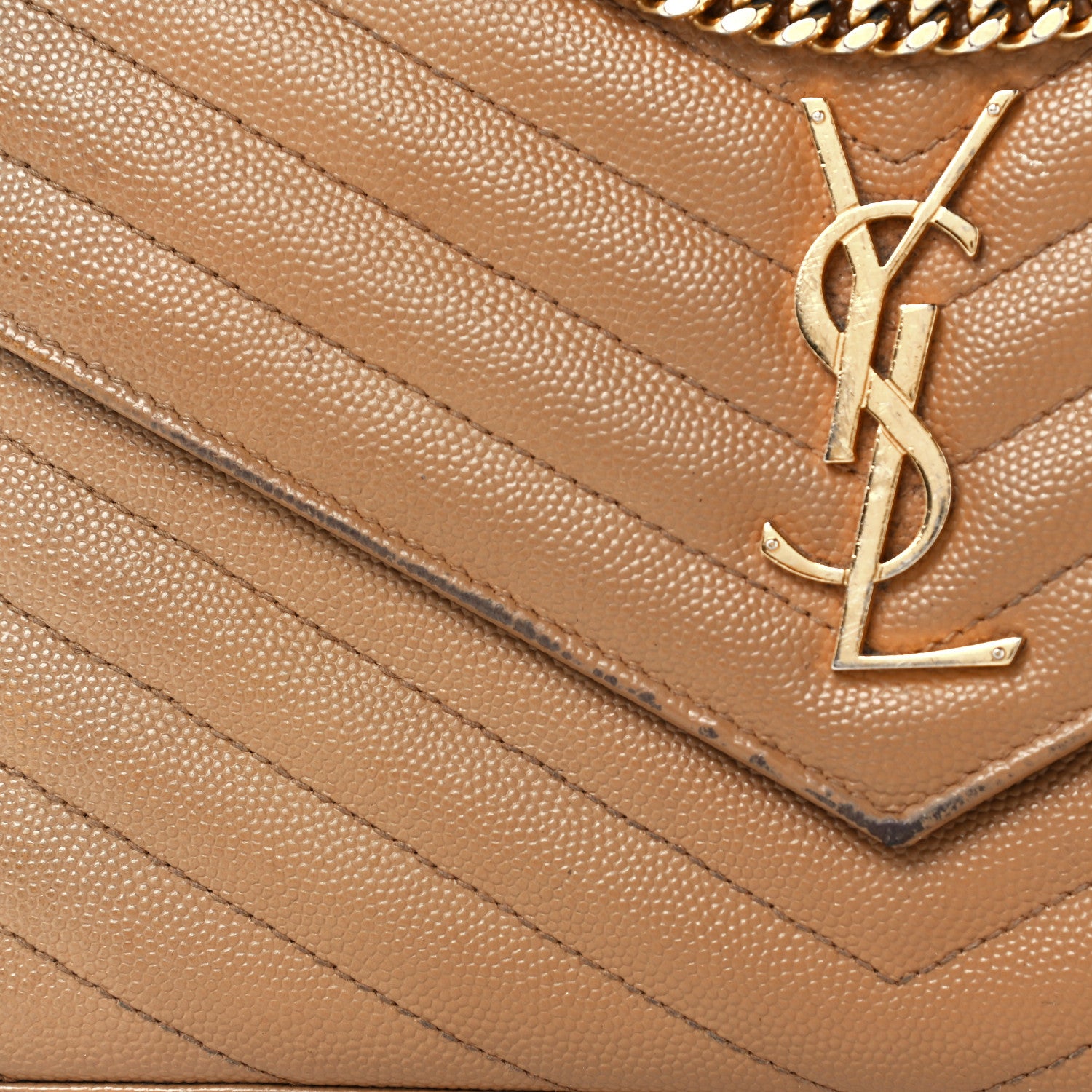 Saint Laurent Grain De Poudre Matelasse Chevron Cassandre Chain Wallet Cork 12 of 12