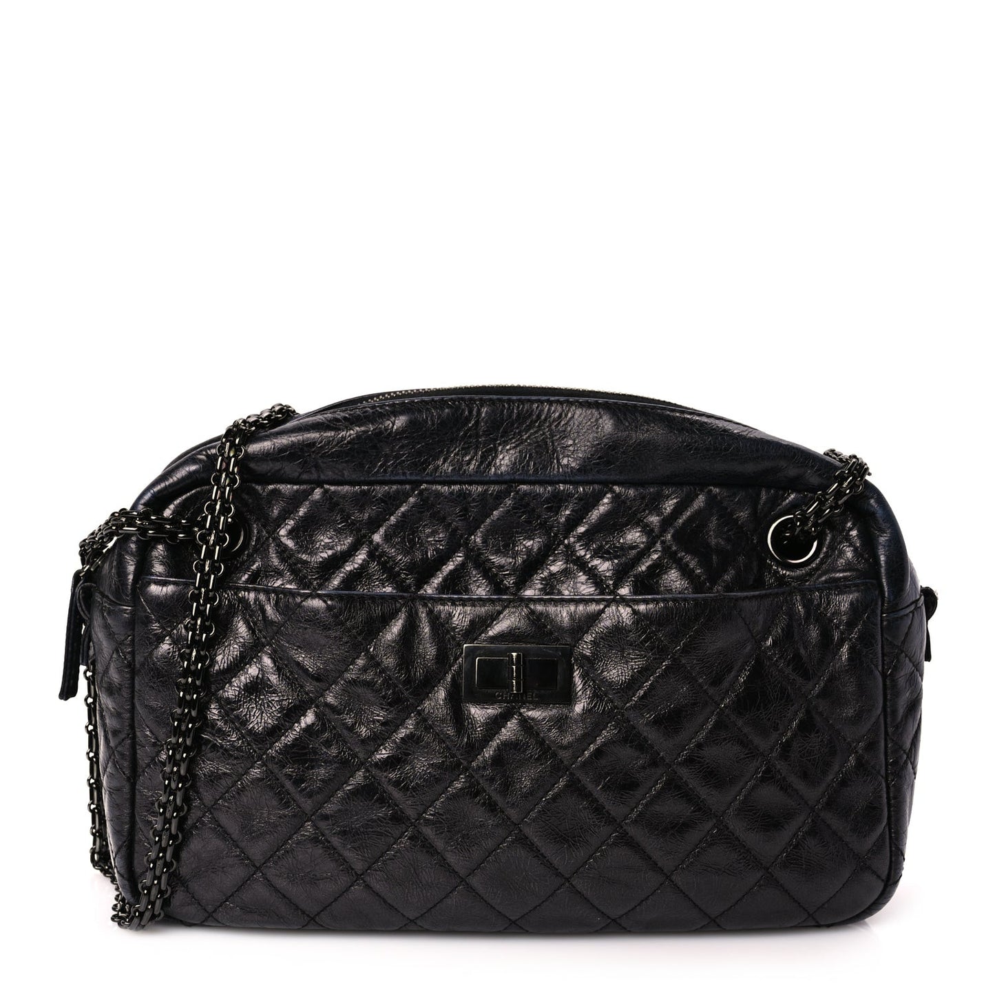 Metallic Aged Calfskin Quilted Medium Reissue Camera Case Black