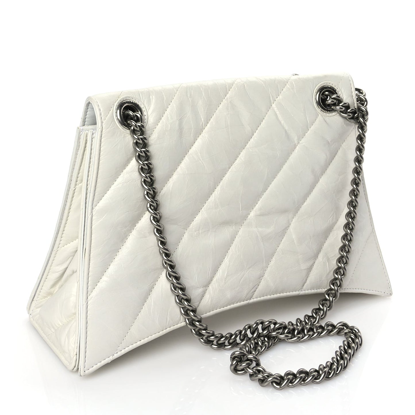 Crushed Calfskin Quilted Medium Crush Chain Bag Optic White