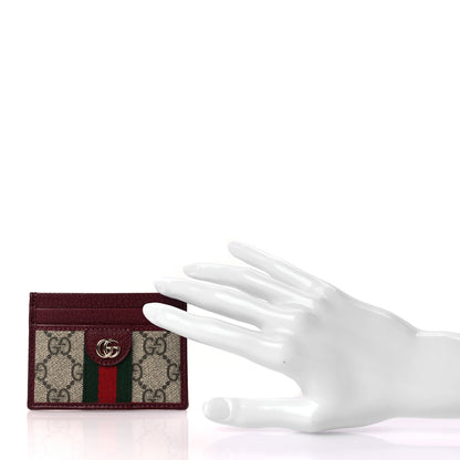 Gucci GG Supreme Monogram Textured Dollar Calfskin Ophidia Card Holder Beige Burgundy 2 of 6