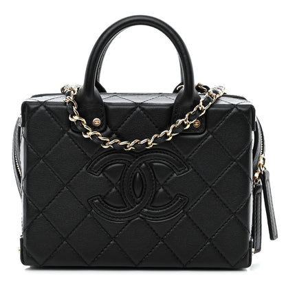 Chanel Calfskin Quilted Small Studded Square Vanity Case Black 1 of 10