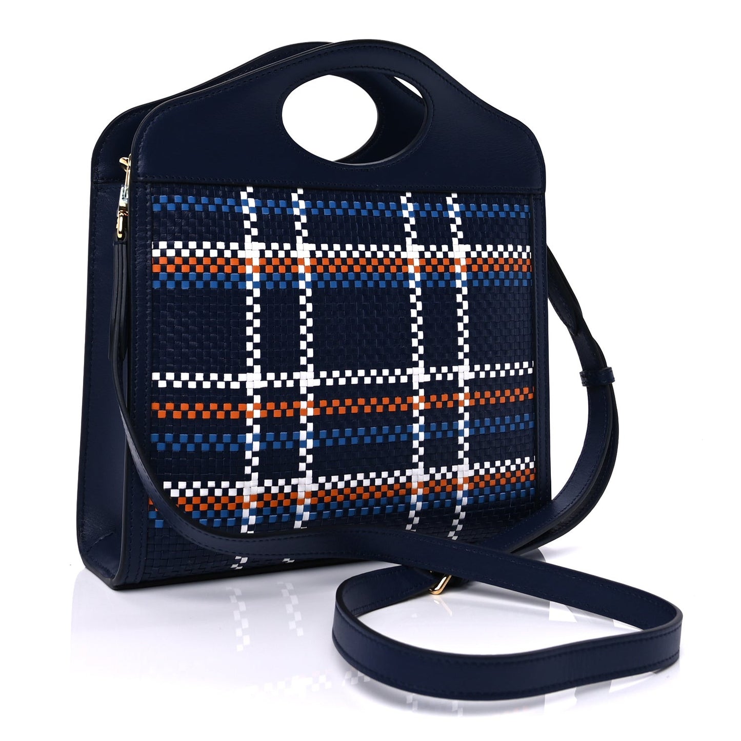 Calfskin Nylon Tartan Mini Pocket Bag  Blue White Orange