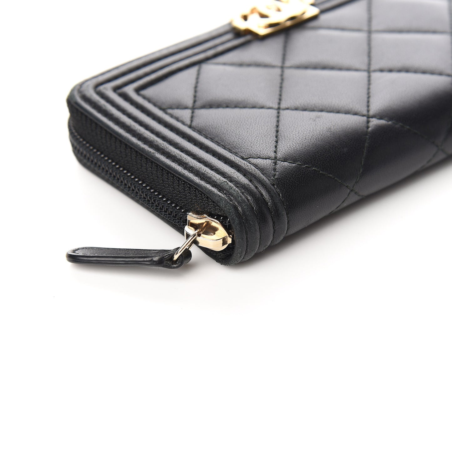Lambskin Quilted Small Boy Zip Around Wallet Black