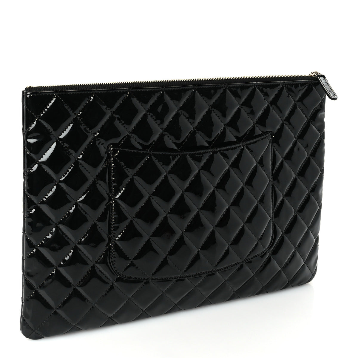 Chanel Patent Calfskin Quilted Large Zip Pouch Black 3 of 8