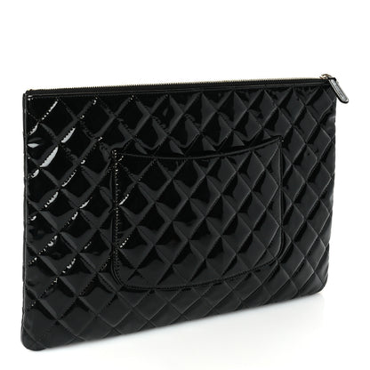 Chanel Patent Calfskin Quilted Large Zip Pouch Black 3 of 8