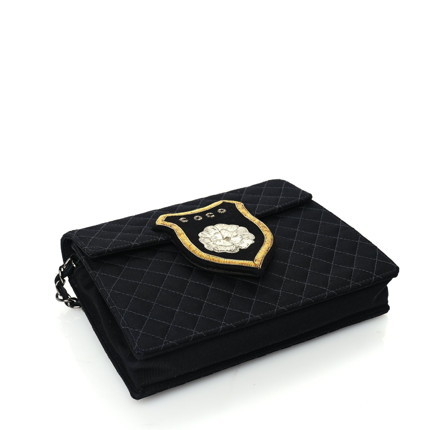 Chanel Grosgrain Fabric Quilted Coco Crest Single Flap  Black 3 of 9