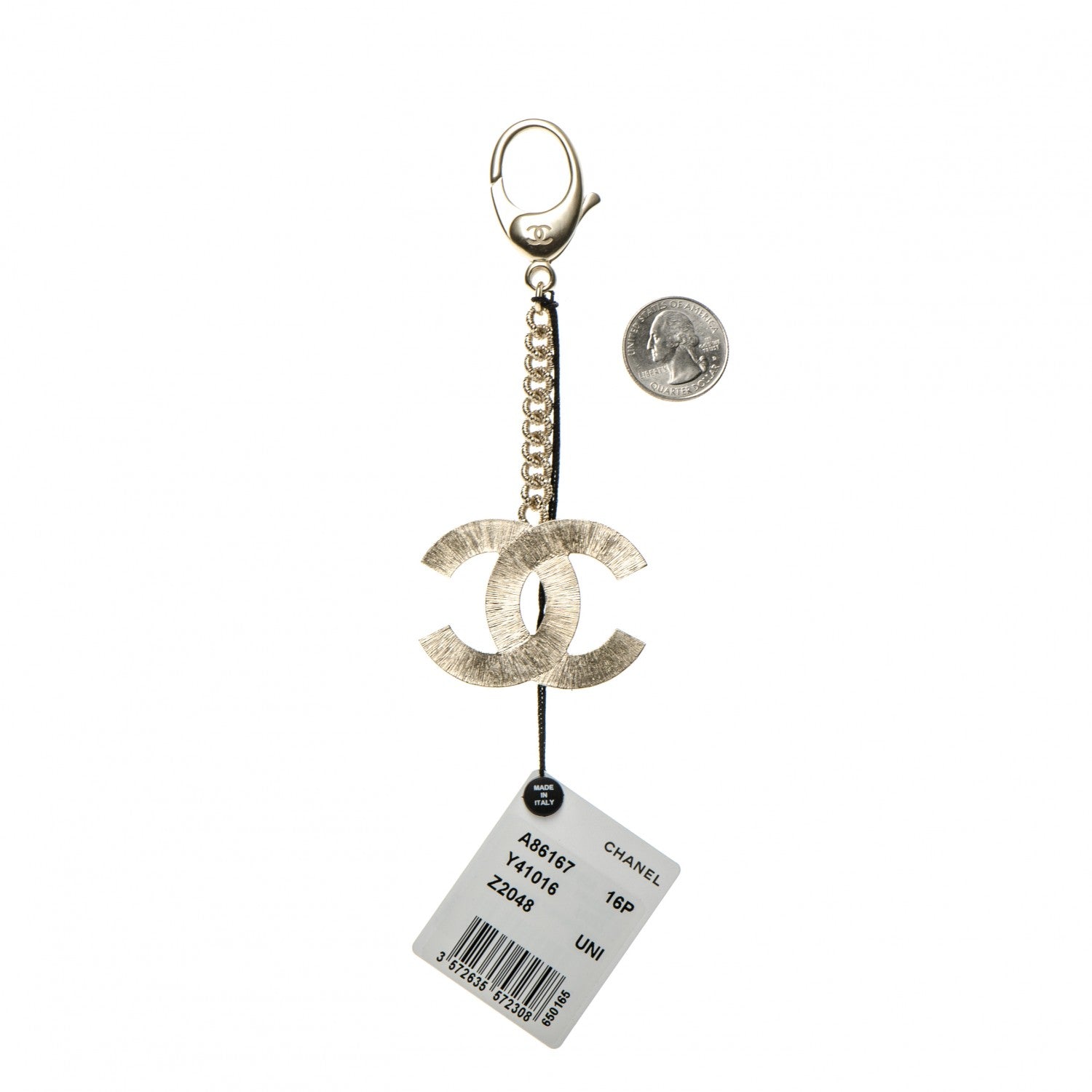 Chanel Metal Quilted CC Bag Charm Gold Pearly White 2 of 5