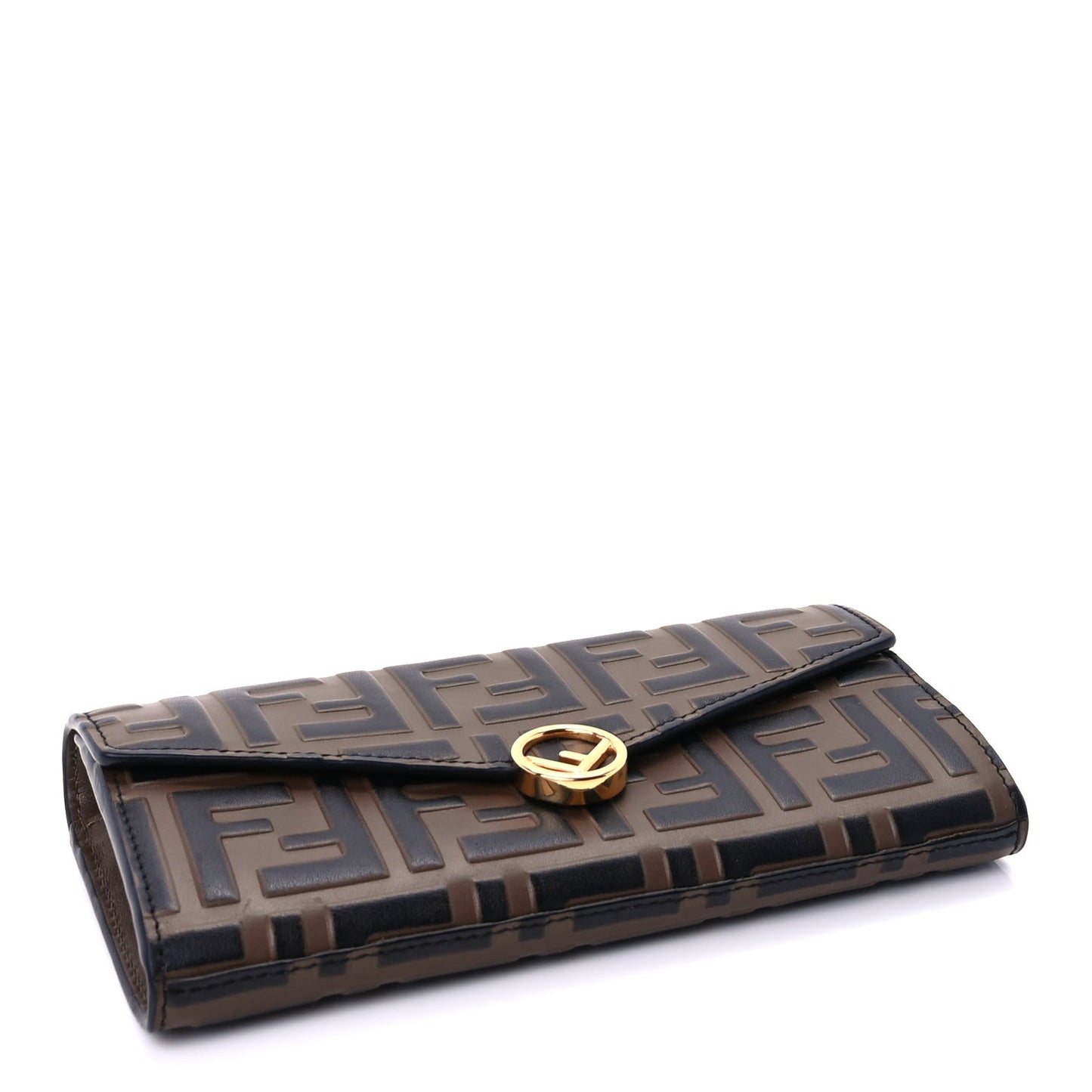 Vitello Soft F is  Bi-Color FF 1974 Embossed Continental Envelope Wallet On Chain Maya Black
