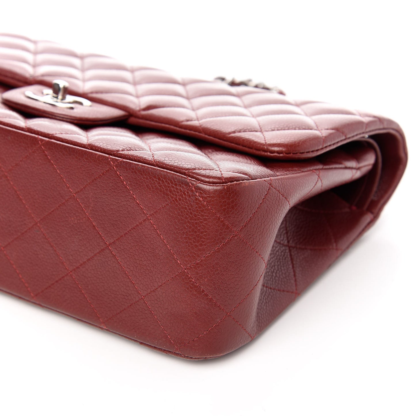 Caviar Quilted Jumbo Double Flap Dark Red