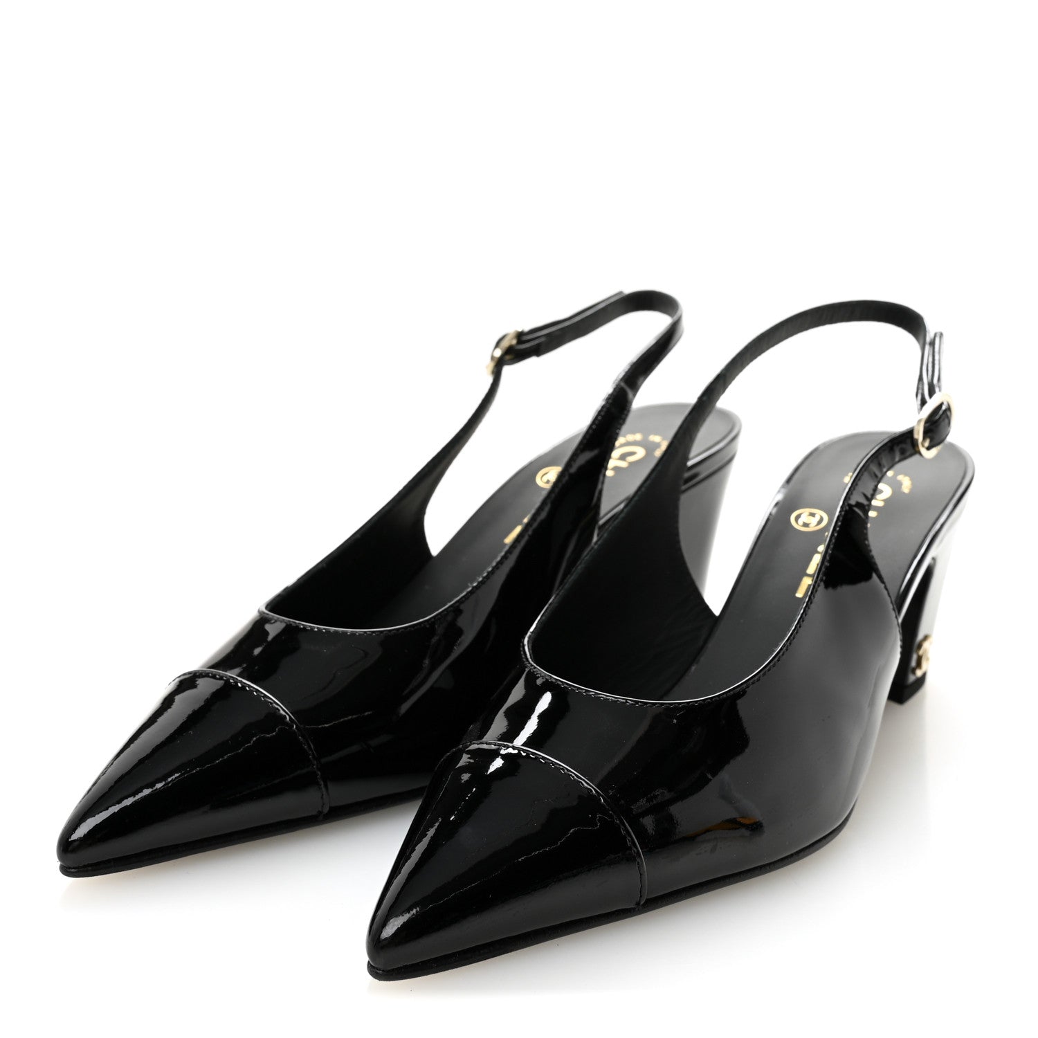 Chanel Patent Calfskin Cap Toe CC Slingback Pumps 36.5 Black 4 of 10