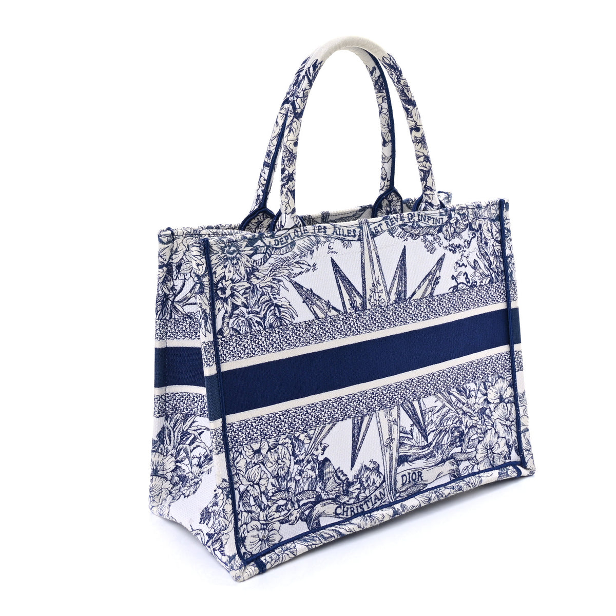 Canvas Embroidered Medium Reve d'Infini Book Tote Blue