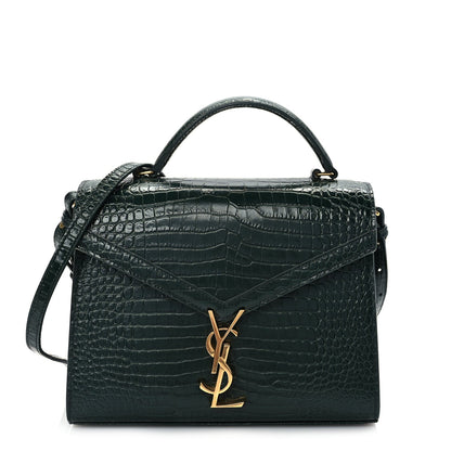 Saint Laurent Calfskin Crocodile Embossed Medium Classic Monogram Cassandra Top Handle Dark Mint 1 of 8
