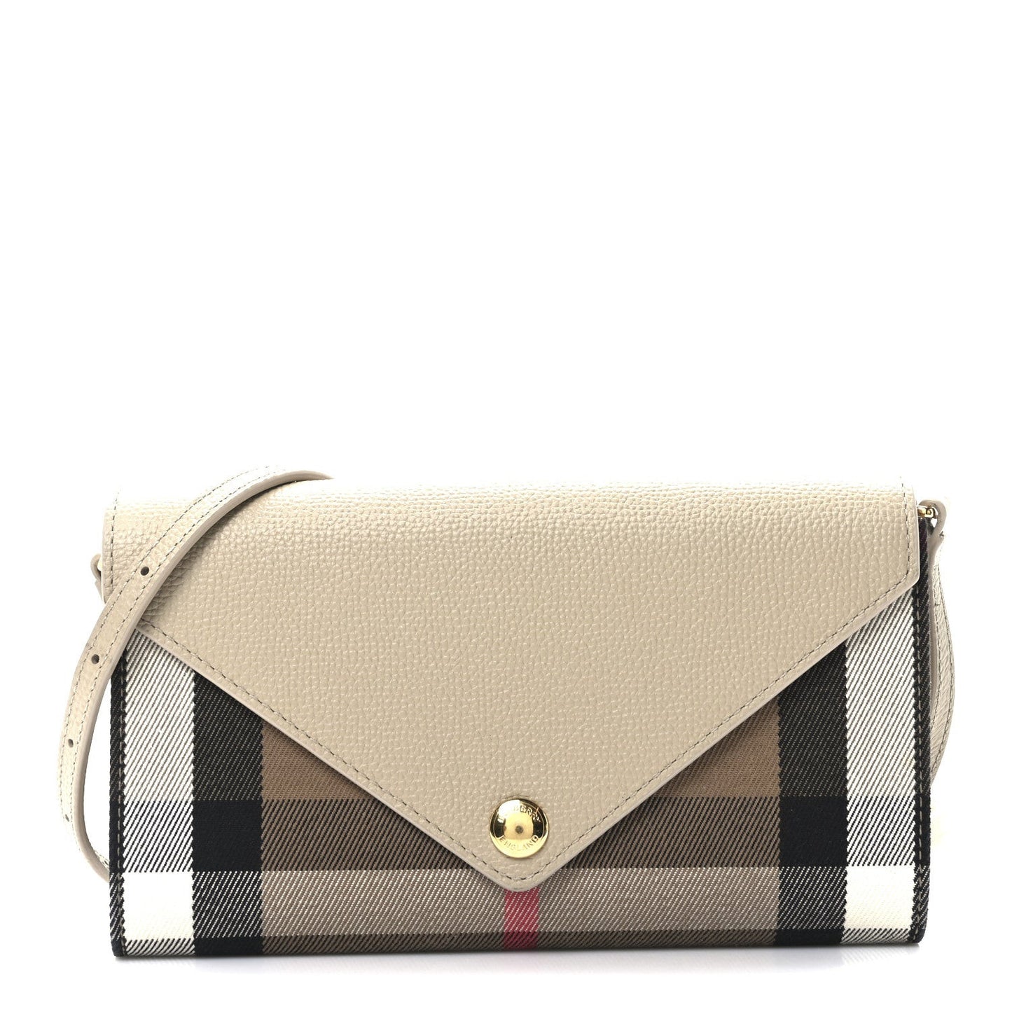 Calfskin House Check Hannah Wallet with Detachable Strap Beige