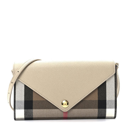Burberry Calfskin House Check Hannah Wallet with Detachable Strap Beige 1 of 7