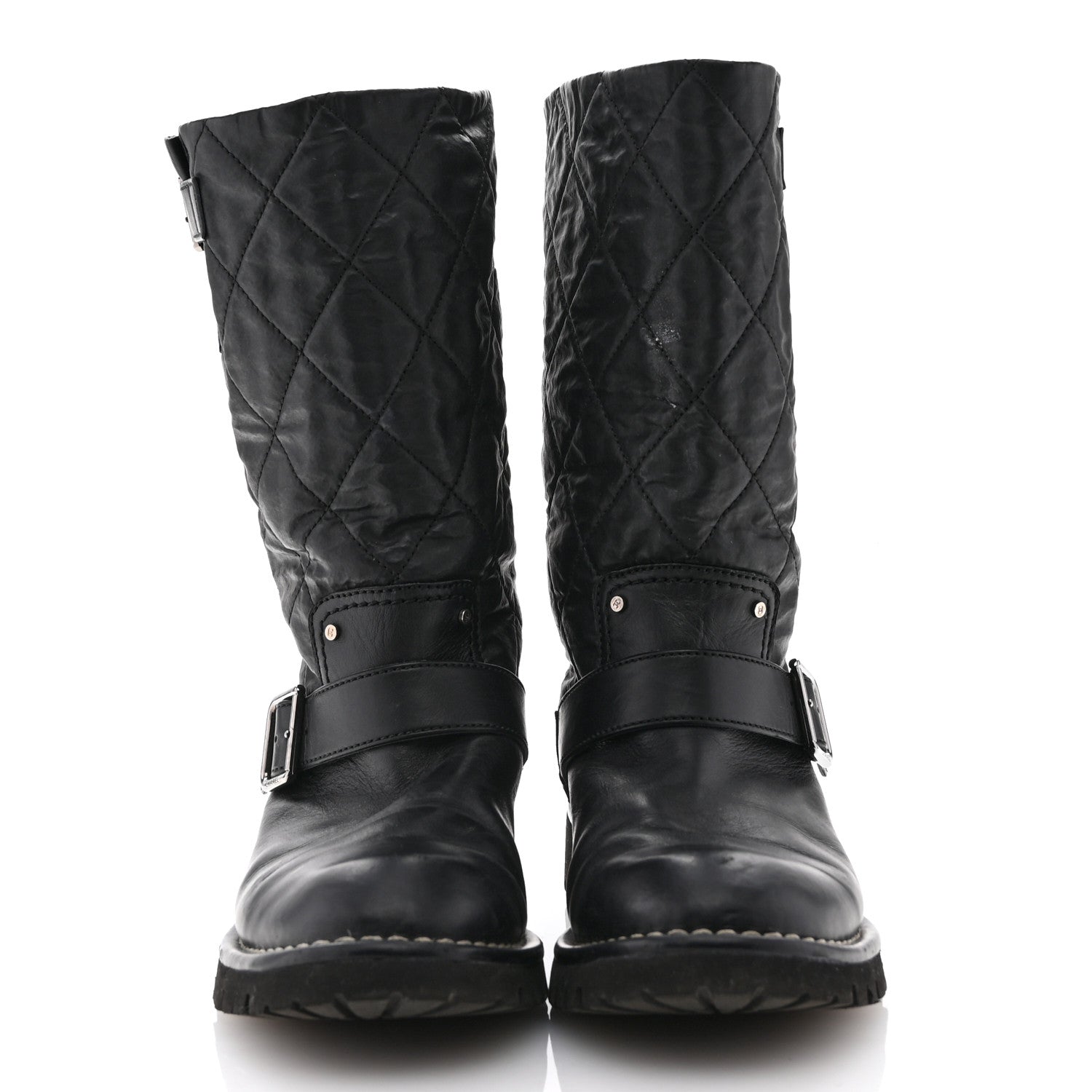 Chanel Calfskin Quilted Buckle Biker Boots 36 Black 3 of 9