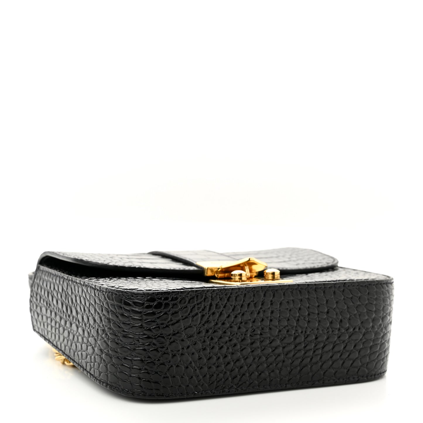 Crocodile Print Calfskin Top Handle Bag Black