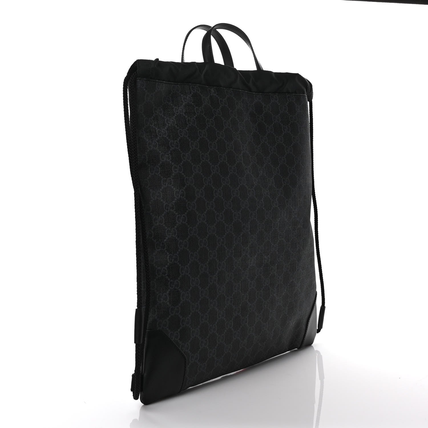 Gucci Soft GG Supreme Monogram Appia Calfskin Web Drawstring Backpack Black 4 of 9