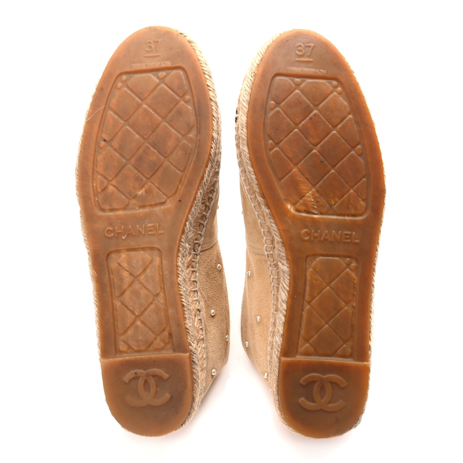 Chanel Suede Pearl CC Espadrilles 37 Beige Black 9 of 12
