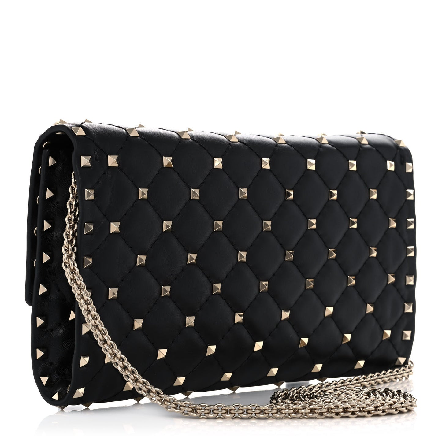 Lambskin Rockstud Spike Wallet on Chain Black