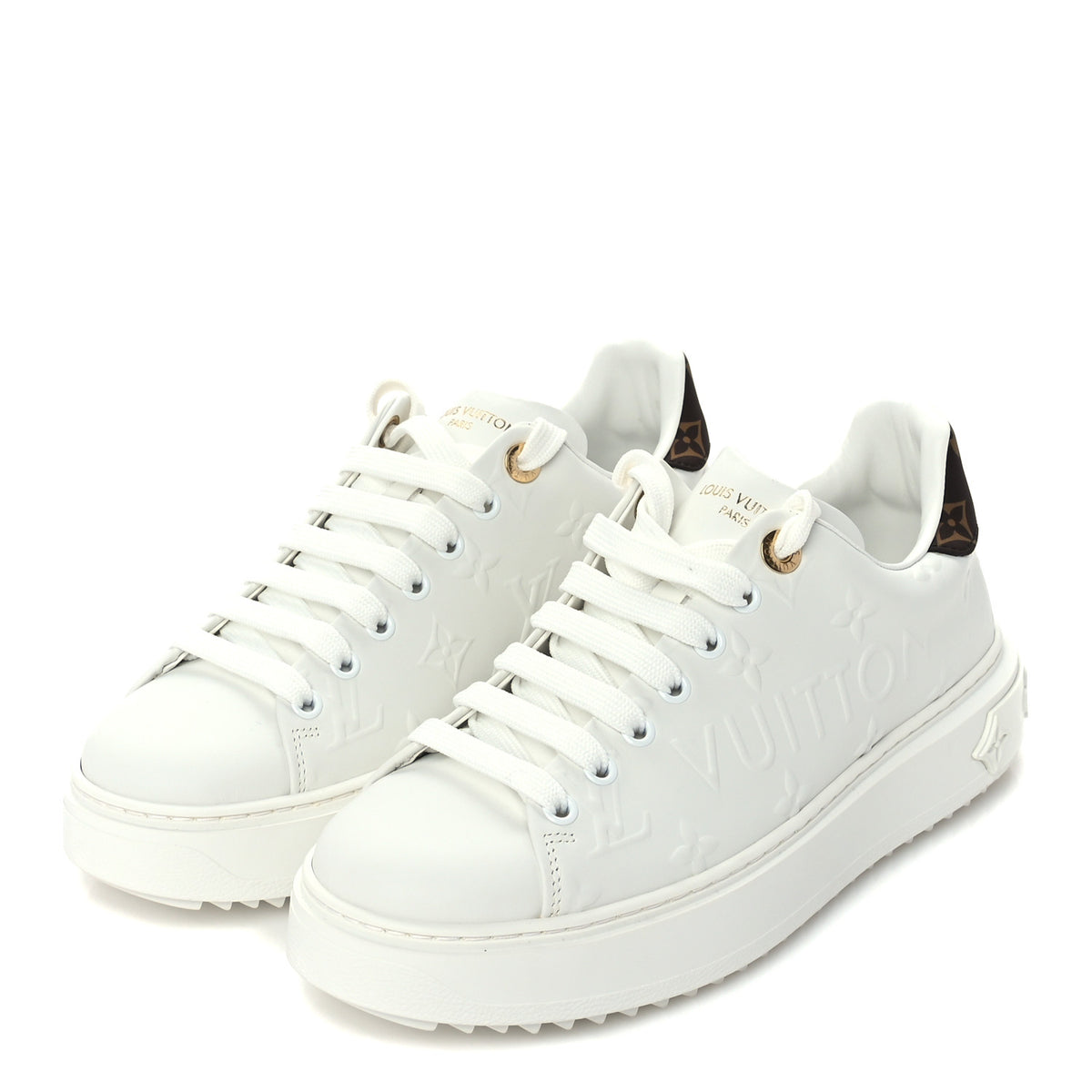 Lambskin Embossed Monogram Time Out Sneakers 38 White